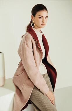NWT Petite Studio NYC Red Pink Elsa Fur Wool Reversible Coat Size XS